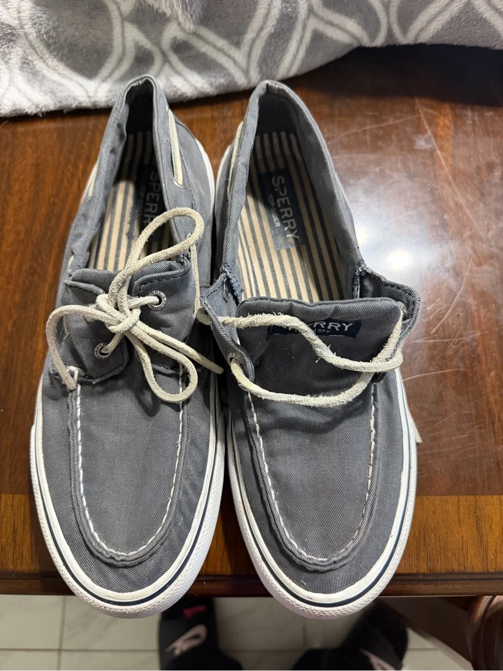 Sperry Gray Canvas Lace-Up Boat Shoes